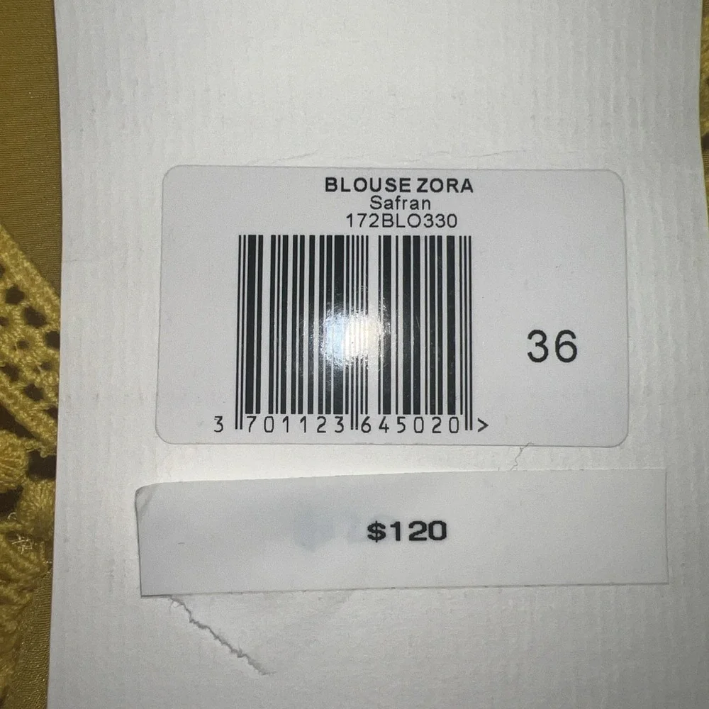 NWT Sezane Zora Silk Blouse Size EU 36 | US Small Yellow Boho V-Neck Top $120 - Picture 5 of 8
